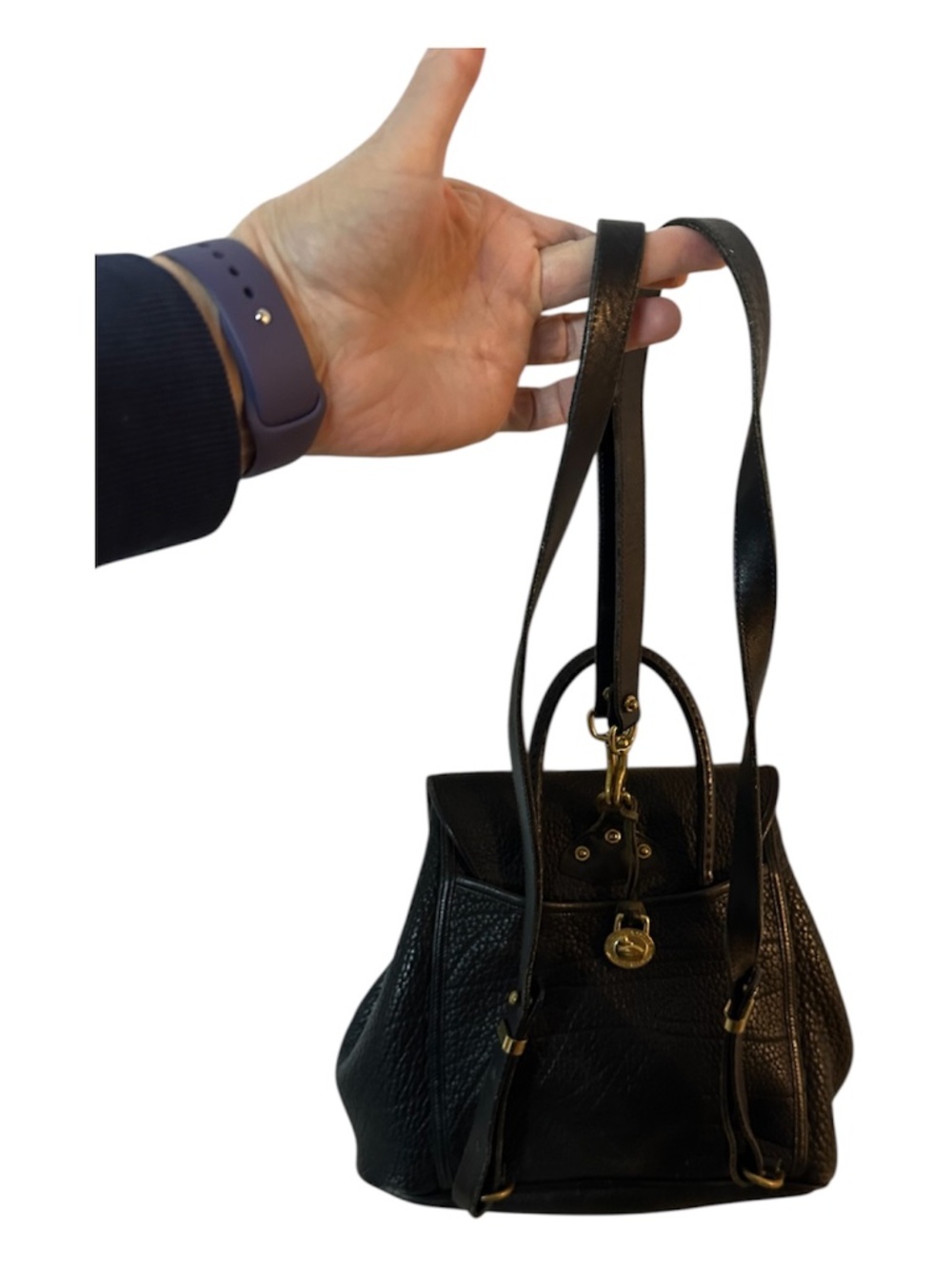 Dooney & Bourke Black Leather Backpack Pebbled Drawstring Tassel Bag - Picture 4 of 7